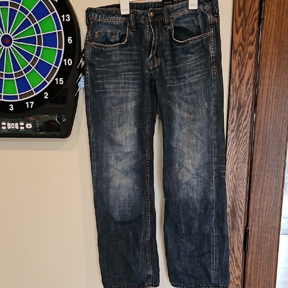 Buffalo David Bitton Blue Relaxed Jeans with Vintage Distressing